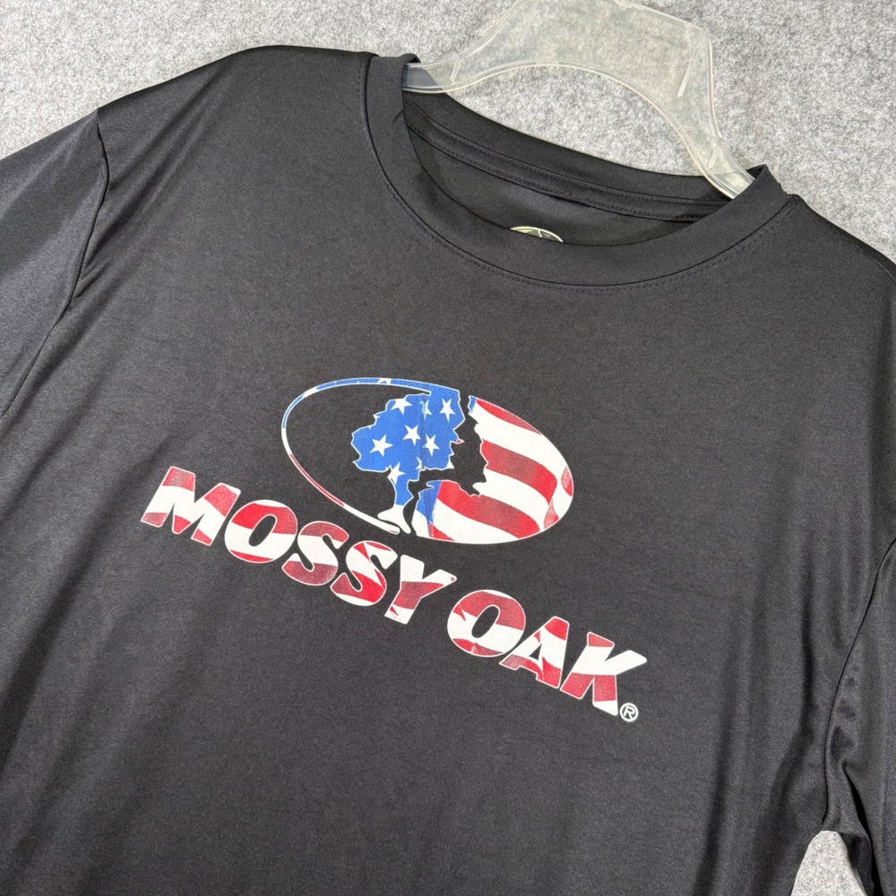 Mossy Oak Graphic T-Shirt Mens Medium Black USA Flag Logo Performance Tee